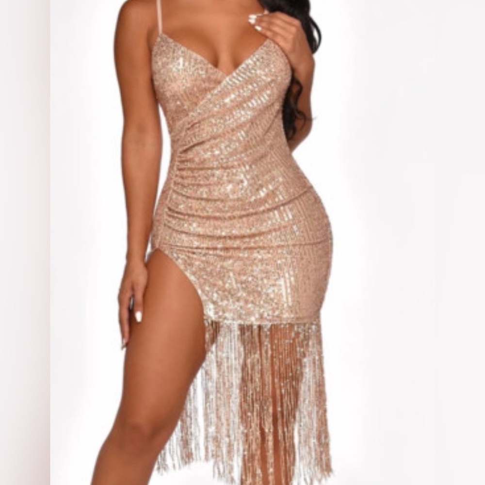 Fun HMS Sequin Fringe Dress in Gold Size S